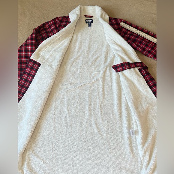Lands' End women's red plaid flannel sherpa fleece lined long robe size XS - Picture 7 of 15